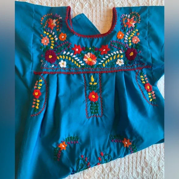 Embroidered Blue Kids Casual Dress - Picture 3 of 16